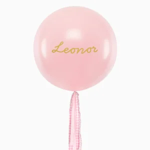 Globo Jumbo 60 cm Rosa Claro Pastel Floral y Vichy Rosa Personalizado Vinilo Oro