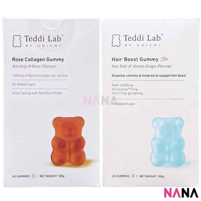 Unichi Teddi Lab Rose Collagen Gummy Bear 60 Gummies + Teddi Lab Hair Boost Gummy Biotin + Zinc Gummy 60 Gummies